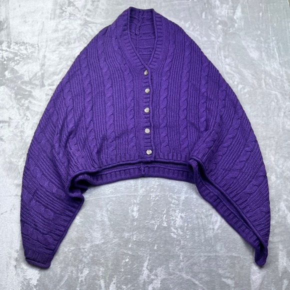 Lands' End Purple Cable Knit Button Cardigan Sweater Poncho Sz S/M Wool Alpaca - Picture 1 of 6